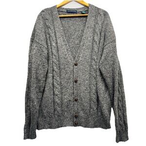 VTG Claybrooke Cardigan Mens XL Gray Preppy Cable Knit Grunge Sweater Grandpa